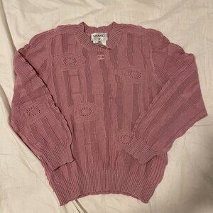 preloved pink Chanel cable-knit sweater SZ 36/S
